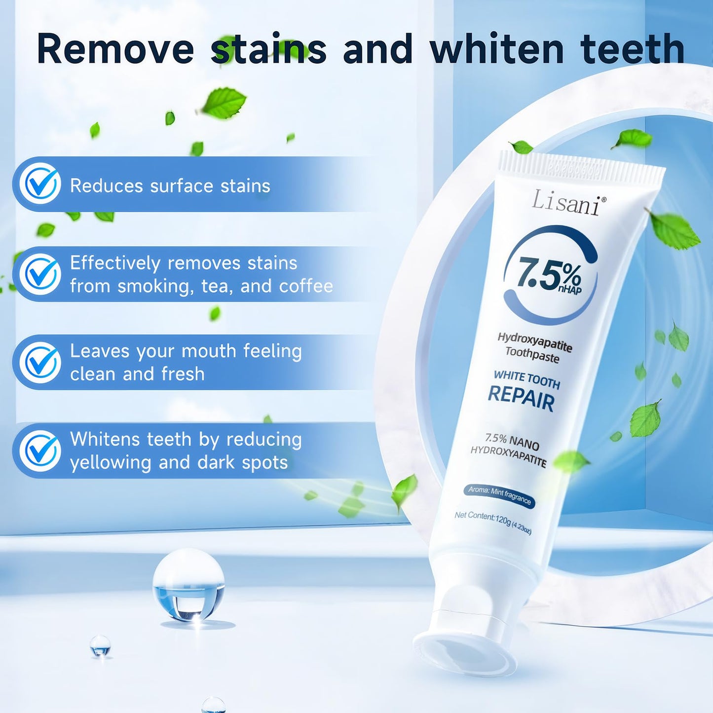 Set 2-Pack Hydroxyapatite Toothpaste for Teeth Remineralization, Enamel Repair, Sensitivity Relief & Whitening Fluoride-Free, Deep Cleaning Care, Fresh Breath