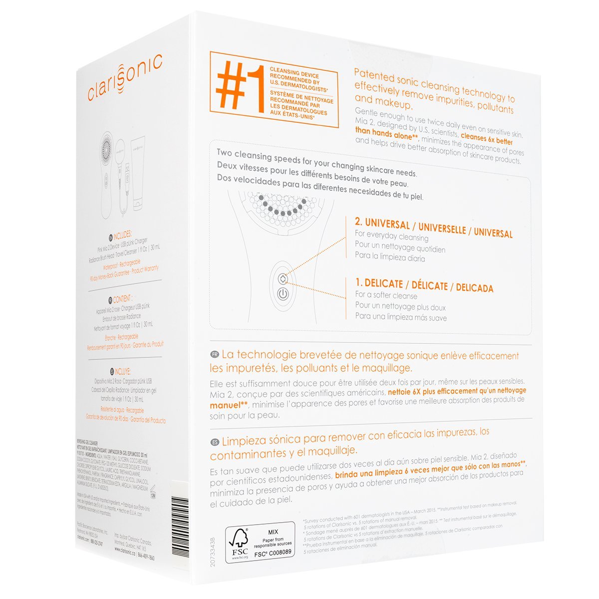 Clarisonic Mia 2 Facial Cleansing Brush, Sonic System, 2-Speed, 2025 (White)