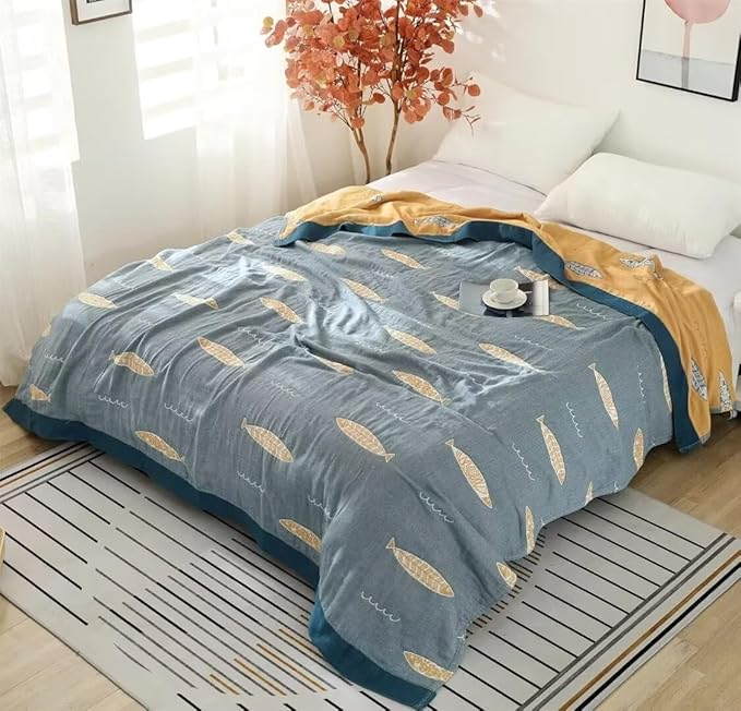 Boho 100% Organic Cotton Throw Blanket for Bed Ultra Soft Farmhouse Reversible Blanket for Bedroom Living Sofa Couch,Muslin Rustic Quilt for Home Decor Gift 60"x80"