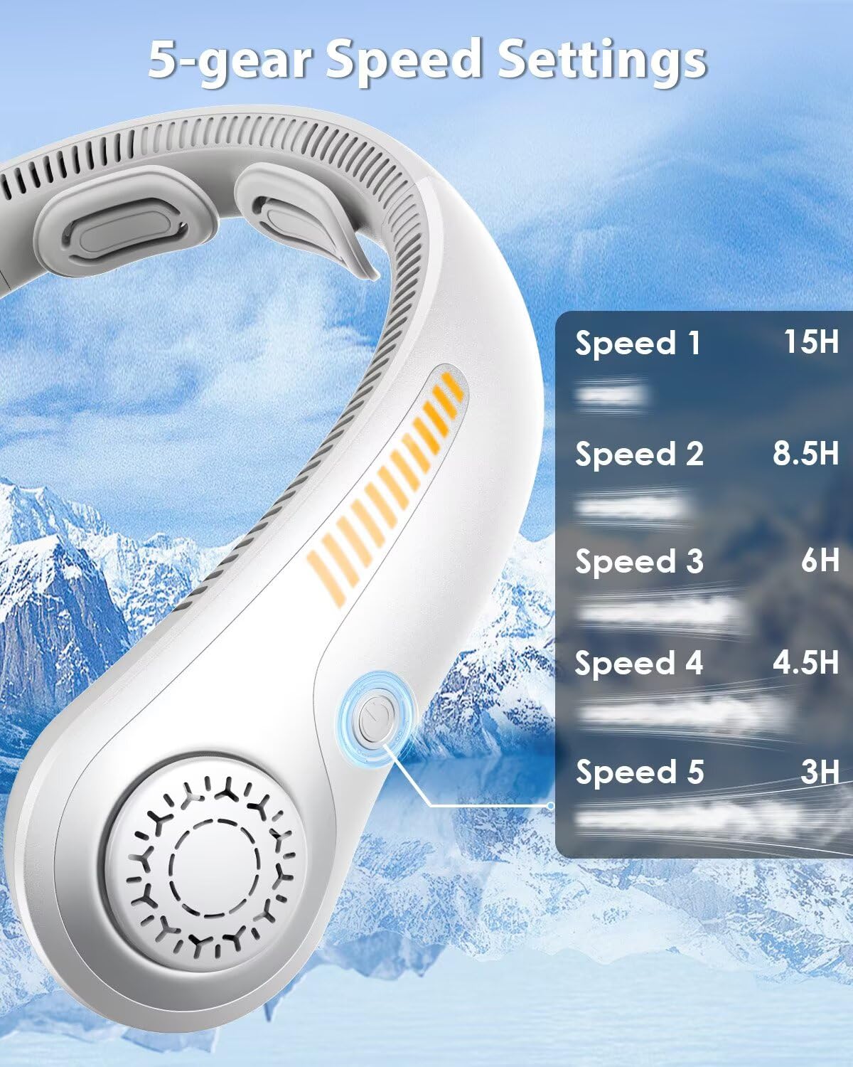 AUIIAH Portable Neck Fan Rechargeable Wearable Personal Fan Blow Cold Air, 5 Speeds, USB-C Battery, Neck Cooler with Neckbrace, Gift for Men Women, Sports, Gardening, Home, Outdoors, Travel, Camping