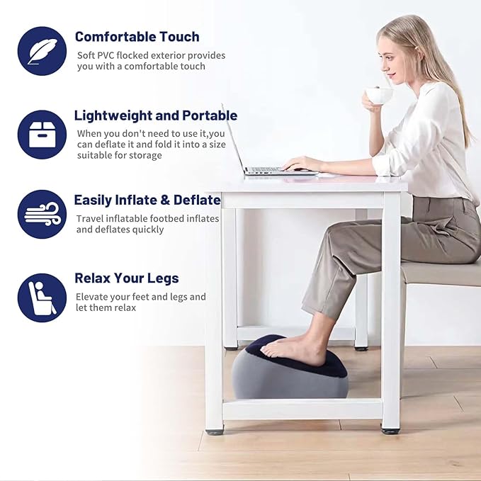 Inflatable Foot Rest Pillow for Air Travel, Airplane Foot Rest Pillow, Adjustable Height Leg Pillow Airplane Bed for Kids Toddler Suitable for Plane, Car, Train (Multicolor) 2count