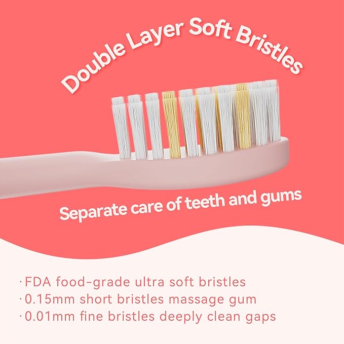 KIWIBIRD Sonic Electric Toothbrush – K1 MINI Slim & Lightweight (85g), 90-Day Battery, with Travel Case & Leather Pouch, IPX7 Waterproof, for Adults & Teens, Ideal for Travel & Sensitive Teeth (Pink)