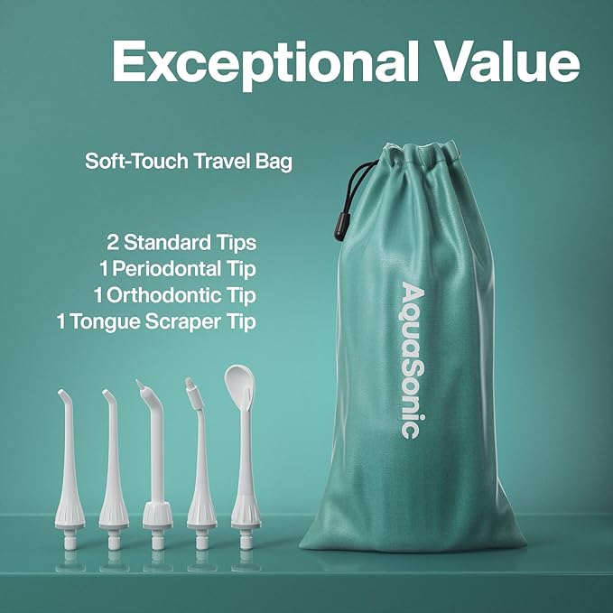 AquaSonic Water Flosser - Cordless Rechargeable Water Flossers for Teeth Cleaning - Waterproof Aqua Flosser, Portable Oral Irrigator for Dental Cleaning with 5 Jet Tips – Braces Home Travel