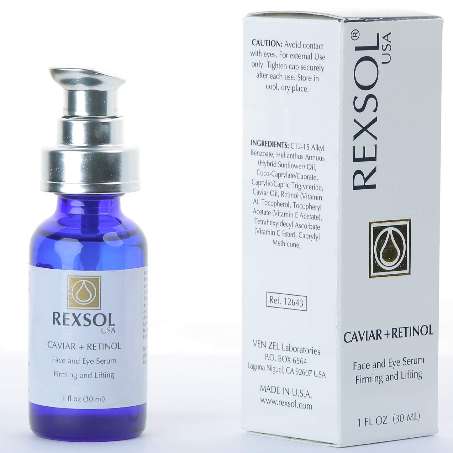 REXSOL CAVIAR + RETINOL Face and Eye Serum Firming and Lifting | With Vitamin C, Vitamin E & Vitamin A | Hybrid Sunflower & Caviar Oil | Revives the tone and texture of youthful skin. (30 ml/1 fl oz)