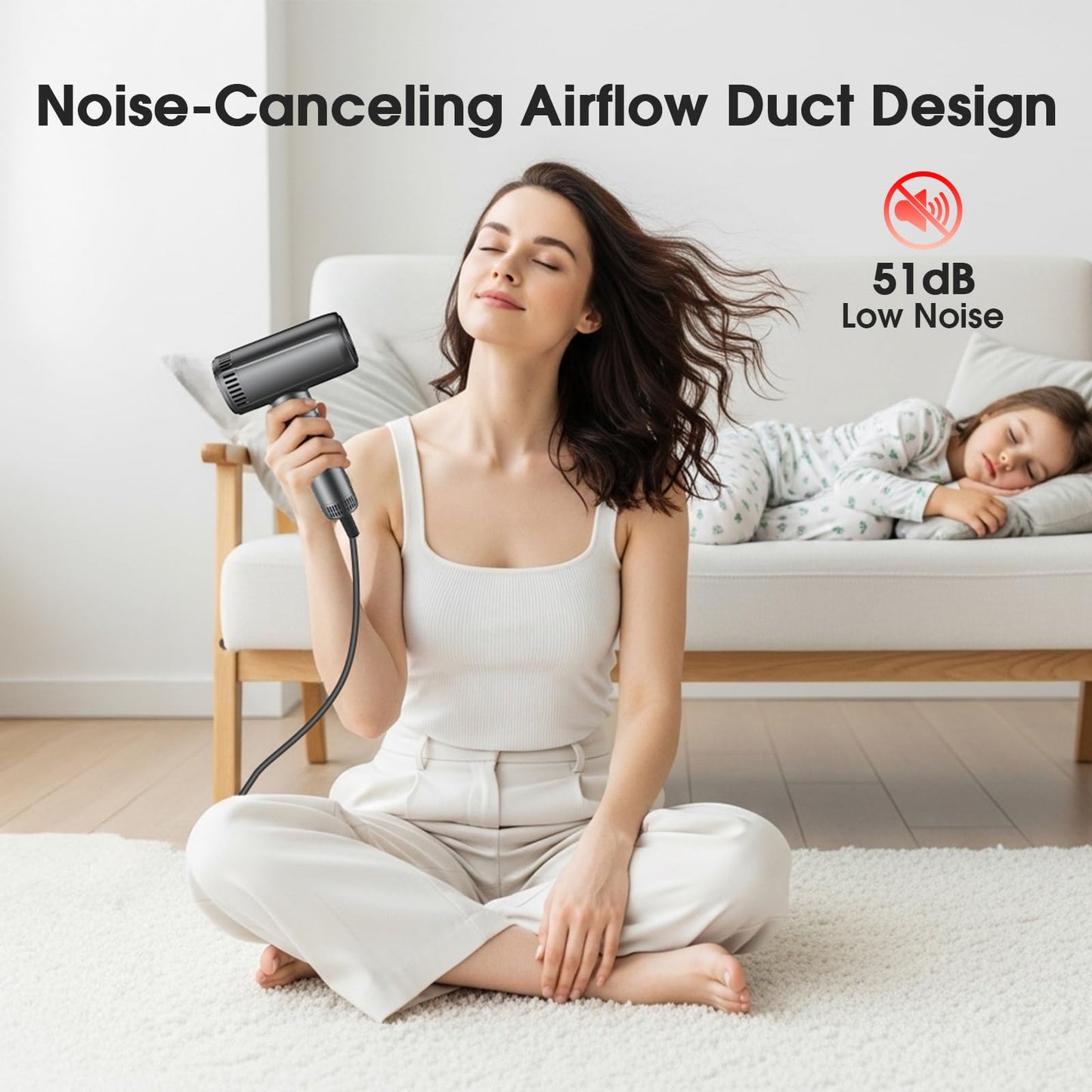 Hair Dryer with Magnetic Diffuser Attachments, Professional High Speed Ionic Blow Dryer for Fast Drying,9 Heat & 2 Speed Settings,Auto Clean and Cool Shot,Compact Hair Blow Dryer for Travel,Salon,Home