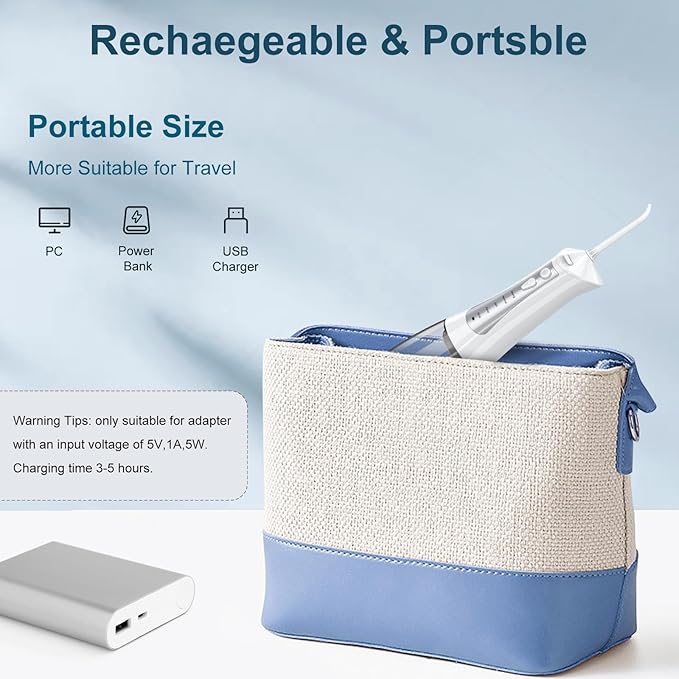 300mL Water Flosser Cordless - Rechargeable Travel Water Flossers for Teeth Cleaning with 5 Pressure Settings, 4 Tips, IPX7 Waterproof for Teeth Cleaning