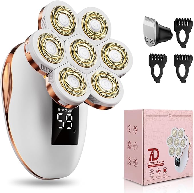 2-in-1 Electric Razors for Women, Wet/Dry 7D Rechargeable Rotary Shaver for Legs, Water Resistant Grooming Kit - Electric Razors for Women, Facial Hair Removal, Bikini Trimmer, Lips - Gentle Hair Remo