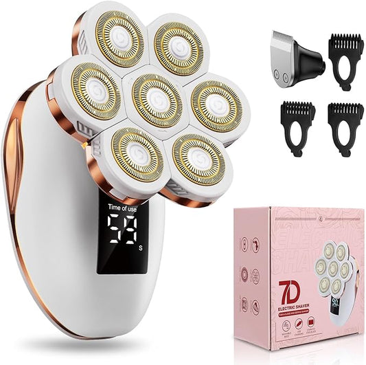 2-in-1 Electric Razors for Women, Wet/Dry 7D Rechargeable Rotary Shaver for Legs, Water Resistant Grooming Kit - Electric Razors for Women, Facial Hair Removal, Bikini Trimmer, Lips - Gentle Hair Remo