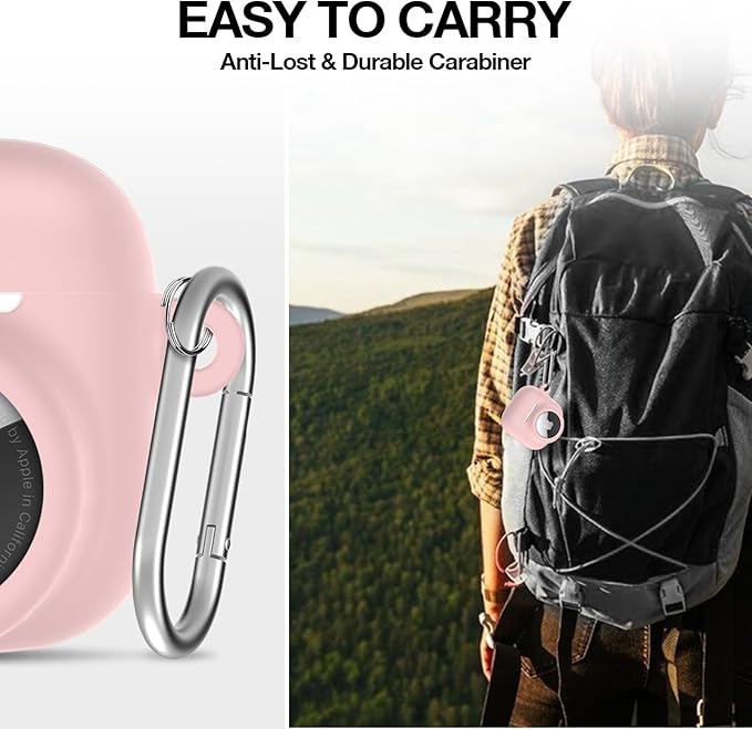 2 in 1 Silicone Case Compatible with AirPod 4 and AirTag, Shockproof Protective Skin Cover for AirPods 4th Generation with Cleaner Kit & Carabiner (Pink)