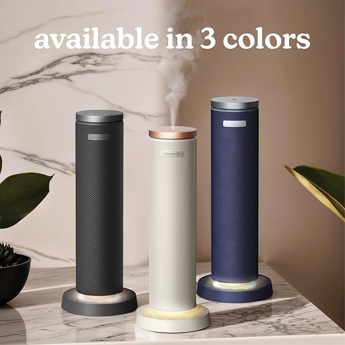 Homedics SereneScent Fabric Rechargeable Waterless Diffuser, Use with Homedics SereneScent Oil 120ml (Sold Separately) Cordless Aromatherapy, Adjustable Mist & Timer, 6 Calming Lights, Grey