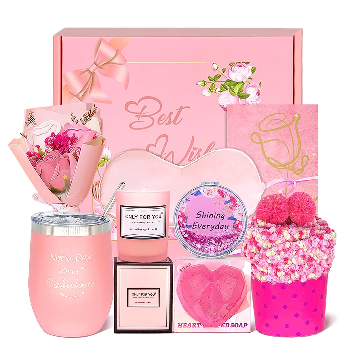 Birthday Gifts for Women Self Care Set Get Well Soon Gift Baskets, Relaxing Rose Spa Gift Basket Care Package for Women Mom Her Girlfriend Sister Teacher Best Friend Wife Grandma