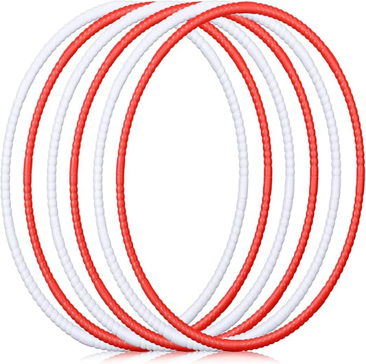6 Pcs Exercise Hoop Detachable Fitness Rings Adjustable Plastic Toy Fitness Hoop Playground Toys Colored Circles for Teens Games Gymnastics Agility, 28 Inch(Red,White)