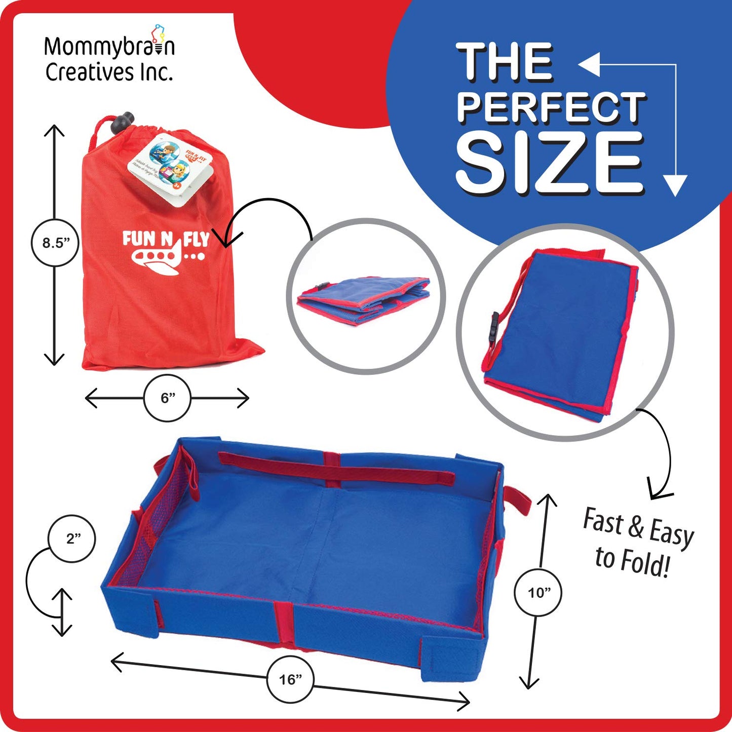 Fun N Fly Foldable Travel Tray - Blue Red Portable Durable Kids, Toddler, Baby Play Space and Snack Desk for Airplane Travel by FunnFly