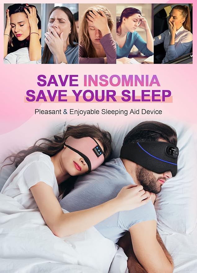 TOPOINT Sleep Mask Headphones Bluetooth 5.2 Wireless, Blackout Eye Mask for Women Men Sleeping Travel Meditation Gifts Cool Gadgets with Speakers Music,Microphone, Noise Canceling Ear Plugs, USB C