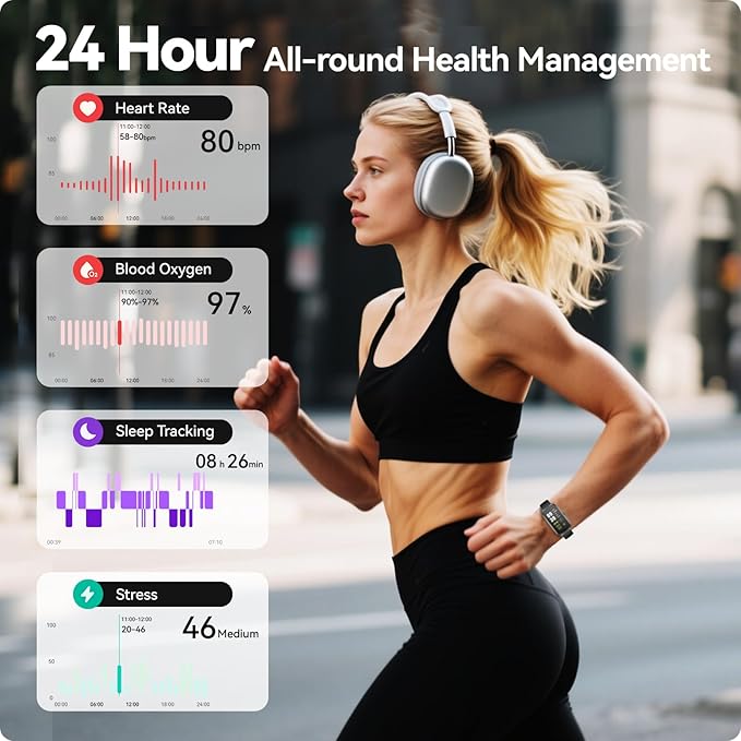 AMOLED Fitness Tracker Watch with 24/7 Heart Rate/SpO2/Sleep Monitor, IP68 Waterproof Smart Watch, Step Calorie Counter Pedometer Swimming Health Activity Trackers & SmartWatches for Women Men