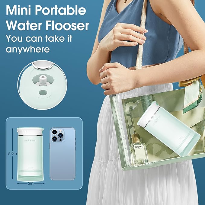 Compact Water Flosser for Travel - Mini Portable USB-C Rechargeable Oral Irrigator with 3+1 Modes, IPX7 Waterproof, Collapsible Tank 180ml - Teeth Cleaning Pick for Braces & Sensitive Gums