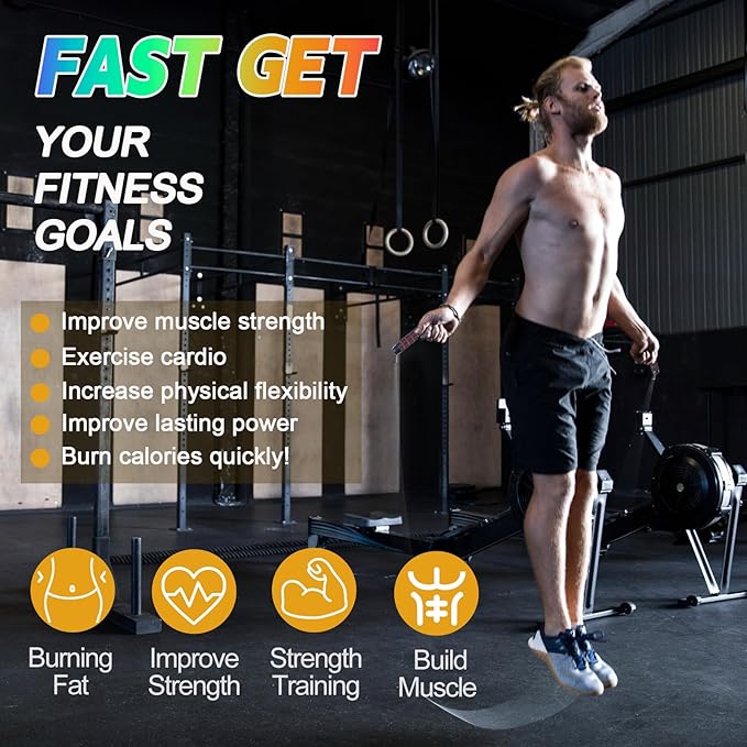 Jump Rope for Women Men Kids, Adjustable Skipping Rope with Ball Bearings, Professional Jumping Rope with Foam Handles, Tangle-Free Rapid Speed Jump Ropes for Fitness Workout Boxing Exercise