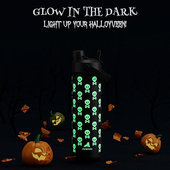 26 oz Halloween Insulated Water Bottle with 2-in-1 Straw and Spout Lid, Glow-in-the-Dark, 24H Cold, Leakproof, Fits in Car Cup Holder, Stainless Steel for Gift, Trip, Holiday, Sports (Deadly Cute)