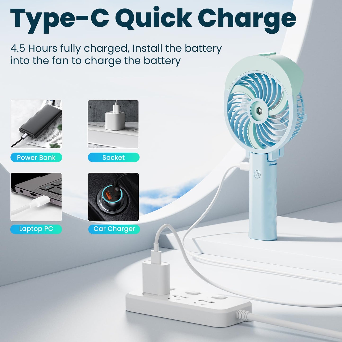 HandFan 4000mAh Personal Misting Fan With 55ml Large Water Tank - Portable Handheld Rechargeable Mister, Battery Operated, 180 Foldable, 3 Speeds for Travel, Beach, Outdoors (Green)