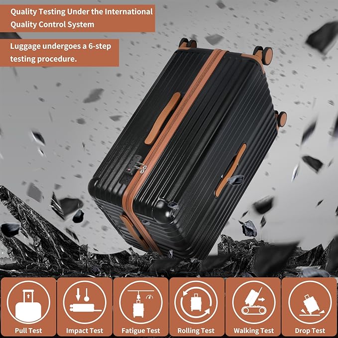 Carry-on 20 Inch and 28 Inch Square Thickened ABS+PC Hard Shell luggage, 2-Piece Suitcase Set with TSA Lock & Dual Zipper Mesh Inner Layer Design, Black Brown