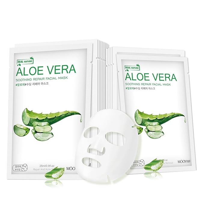 Aloe Vera Face Masks Sheets Skin Care for All Skin Types, Deeping Hydrating Face Masks Soothing Facial Mask for Sensitive Skin Types, Moisturize Nourish Rejuvenating Facial Masks Skin Care 15Sheets