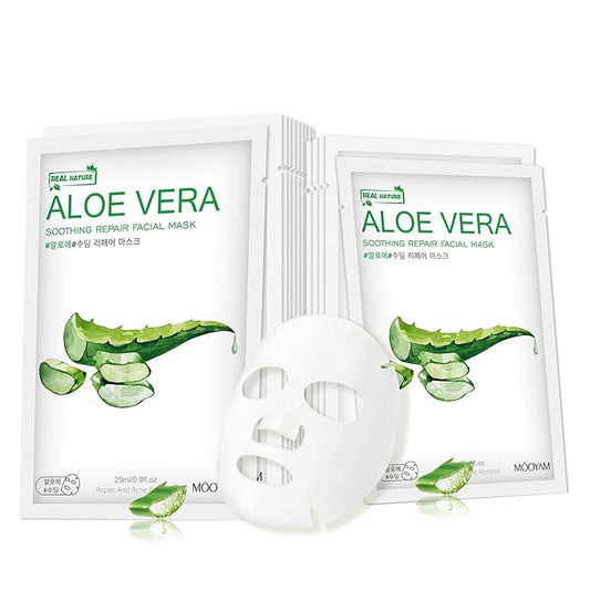 Aloe Vera Face Masks Sheets Skin Care for All Skin Types, Deeping Hydrating Face Masks Soothing Facial Mask for Sensitive Skin Types, Moisturize Nourish Rejuvenating Facial Masks Skin Care 15Sheets