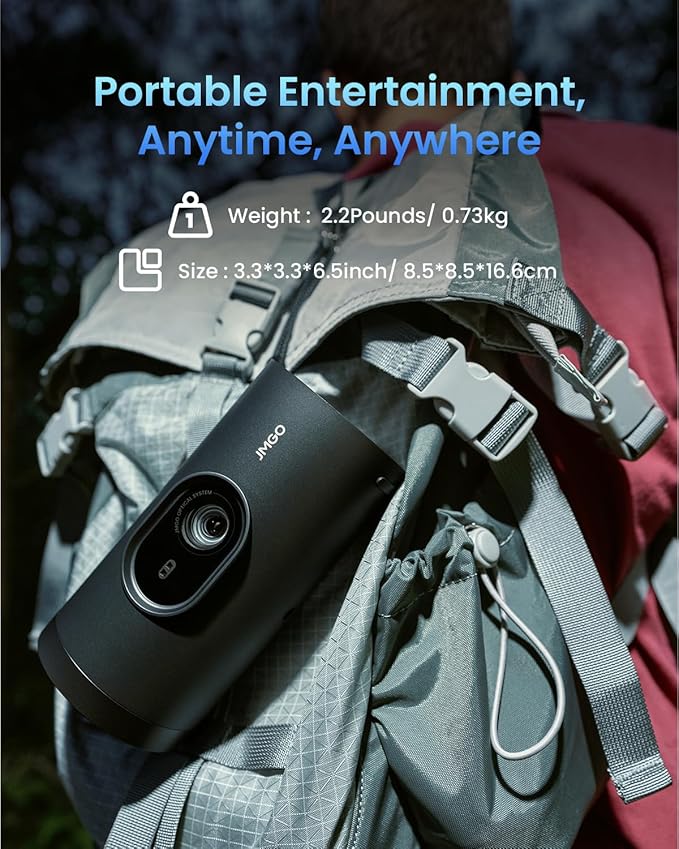 JMGO PicoPlay+ 1080P Smart Portable Projector, Google TV, 450 ISO Lumens, 8W Dolby Digital, 3D-Active, HDR10, Mini Projector with WiFi & Bluetooth for Home Party, Outdoor, Including Optical Filter