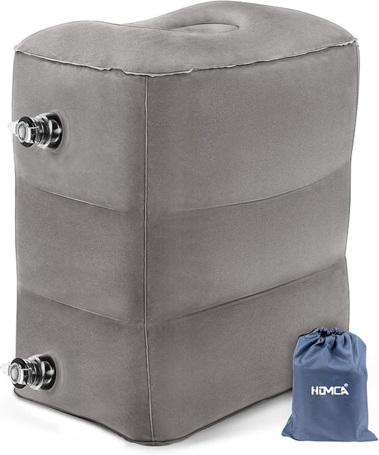 HOMCA Inflatable Travel Foot Rest Pillow, Adjustable Height Leg Pillow，Fast Inflating Airplane Bed for Toddlers，Footrest Pillow for Office, Airplane，Train，Cars，Home