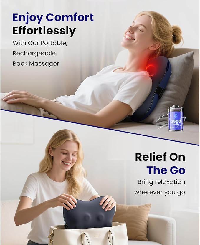 BOB AND BRAD Cordless Back Massager with Heat FSA Eligible HSA Eligible, Shiatsu Neck Massager for Pain Relief Deep Tissue, 3D Kneading Massage Pillow for Pain Relief, Birthday Gifts for Women Men