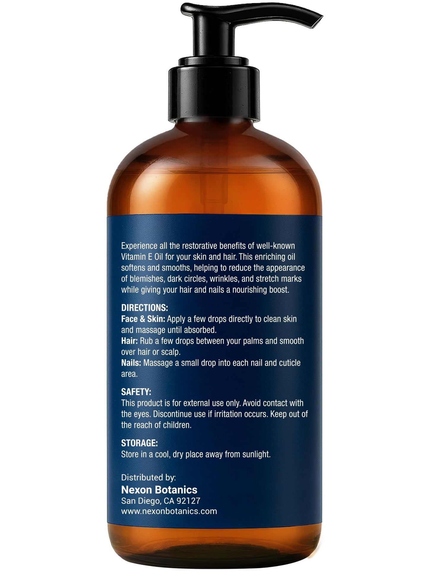 Pure Vitamin E Oil 30,000 IU, 8 fl oz - Cold-Pressed, Hexane Free, Natural Moisturizer for Skin & Face - Supports Scar & Stretch Mark Care by Nexon Botanics