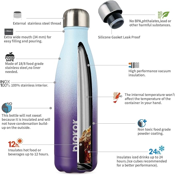 BJPKPK 17oz Insulated Stainless Steel Water Bottles,Sports Water Bottles Keep Cold for 24 Hours and Hot for 12 Hours,BPA Free for Travel,Ocean Dream