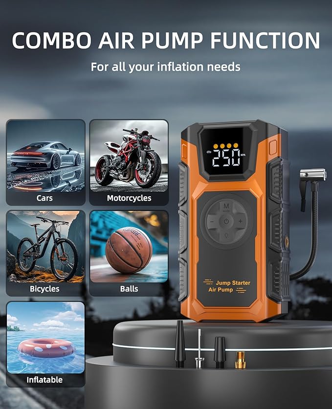 Jump Starter with Air Compressor, 5000A Car Battery Charger Power Jump Box Start 12V Vehicles(Up to 8.5L Gas&7.0L Diesel Engines) Portable Car Booster Jumper Pack Combo150 PSI Tire Inflator