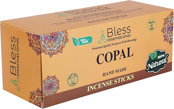 Bless-Copal 100%-Natural-Handmade-Hand-Dipped-Incense-Sticks Organic-Chemicals-Charcoal-Free Purification-Relaxation-Positivity-Yoga-Meditation Best-Woods-Scent (500 Sticks(26 OZ))