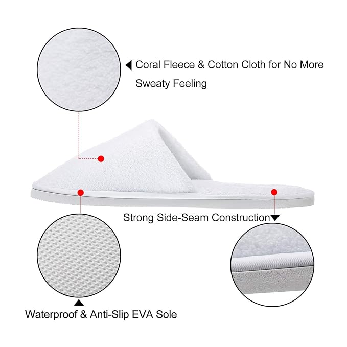 AhfuLife Spa Slippers - 5 Pairs of Disposable, Non-slip Guest Slippers for Hotel, Wedding, Travel & Bedroom