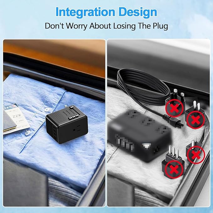 220V to 110V Voltage Converter US to Europe for Hair Dryer with Fast Charging 2 USB A 2 USB C, Power Converter Adapter Combo International Adapter A C G I (Black)