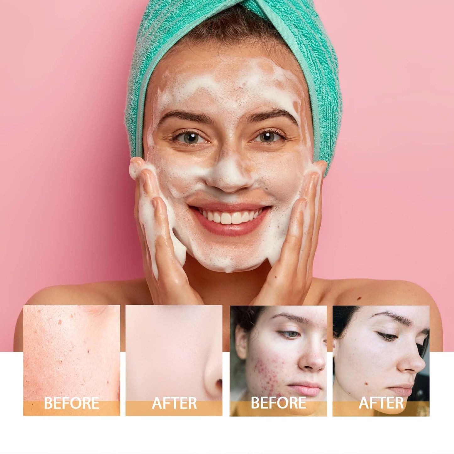 JISKG 2 Pcs Turmeric Facial Cleanser, Glow Wash Turmeric Face Wash With Brush, Deep Cleansing Exfoliating for Women All Skin.