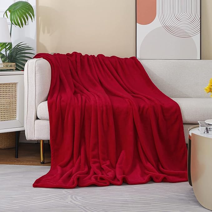 JIAHANNHA Red Throw Blanket Fleece Blanket 60"x80",Super Soft Cozy Plush Throw Blanket for Couch Sofa Bed,Warm and Lightweight Bed Blankets for Adults