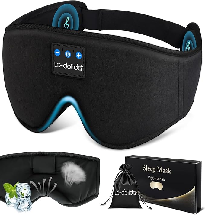 LC-dolida Sleep Mask with Bluetooth Headphones, Sleep Headphones Bluetooth Sleep Mask Eye Mask Pressure Relief Night Sleeping Headphones for Side Sleepers Best Gift and Travel Essential