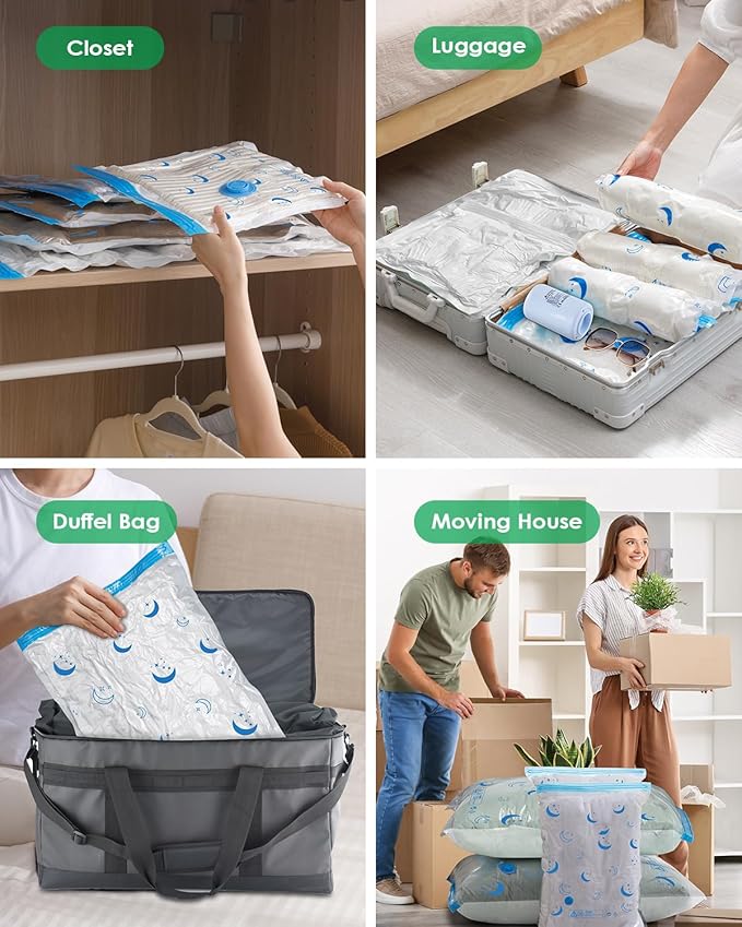 Travel Compression Bags, 25 Pack Vacuum Storage Bags with 1500mAh Rechargeable Battery, Vacuum Seal Bag for Space Saving Clothes, Blanket, Duvets, Pillows, Comforters, Travel Essentials, Luggage