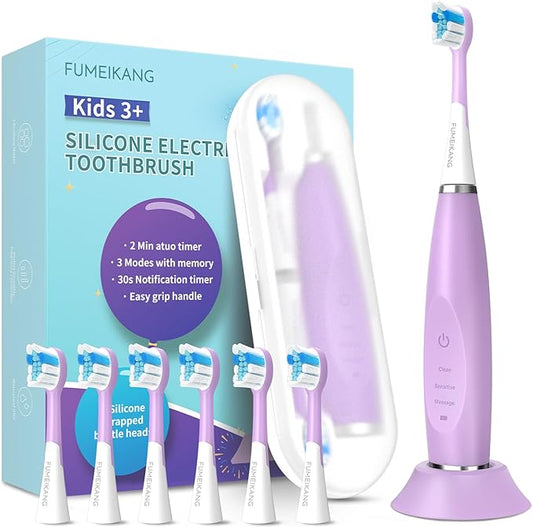 Kids Electric Toothbrushes Sonic Rechargeable Tooth Brush Gifts for Boys and Girls Smart Timer Power Toothbrush - 3 4 5 6 7 8 9 10 11 12 (Purple)