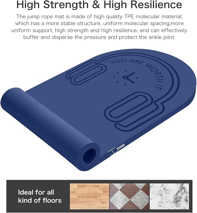 8/20/30mm Jump Rope Mat Fitness Exercise Mat Durable, Non-Slip, Workout Mats with Jump Rope & Carrying Bag for Home Gym Flooring (55"x 24")