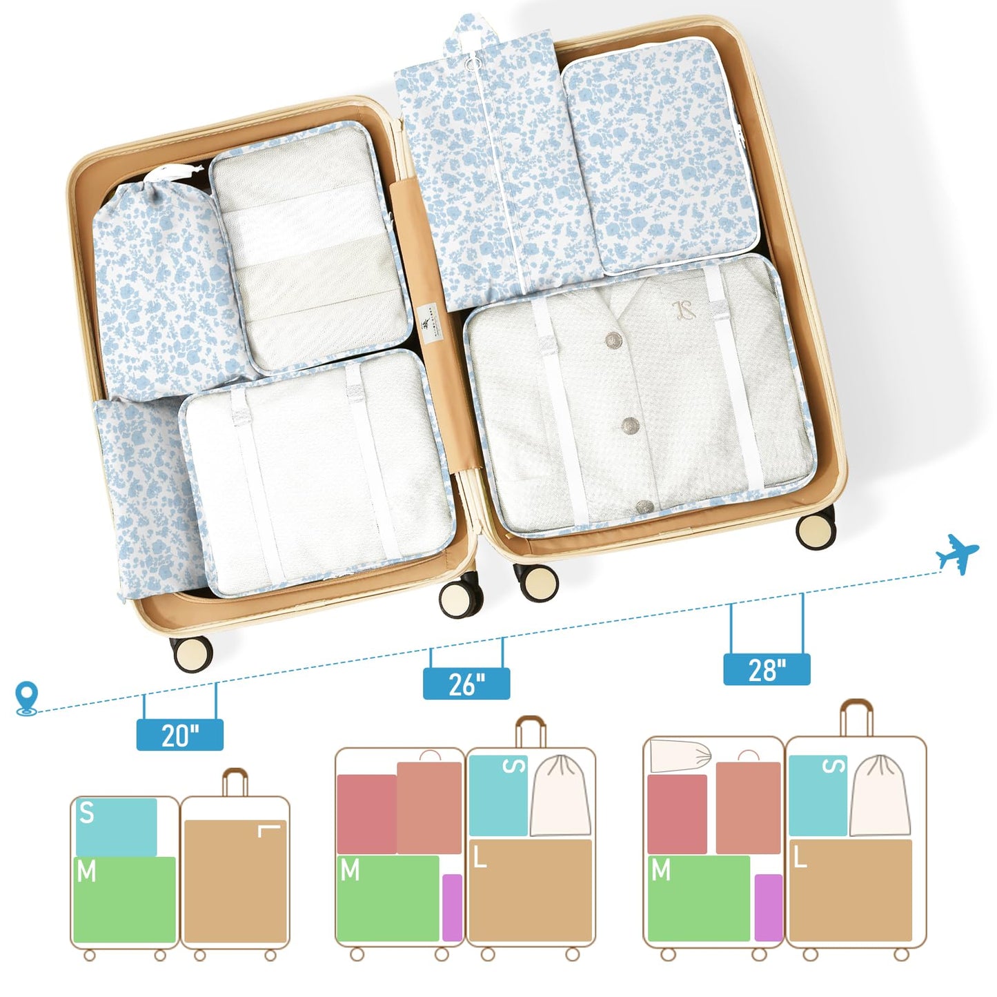 YEEYAA Packing Cubes for Travel - 8 Set Luggage Organizer Bags for Family, Mesh Breathable Packing Cubes for Suitcases Durable Travel Essentials Bags Set