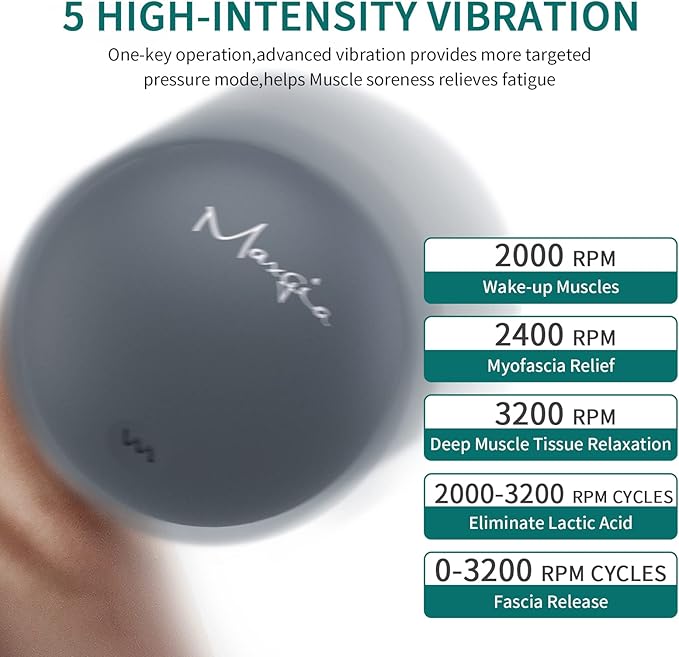3'' Vibrating Massage Ball - Massage Roller Ball with 5 Speed Vibrations for Muscle and Fitness, Plantar Fasciitis Pain Relief, Myofascial Release and Trigger Point Treatment (Gray)