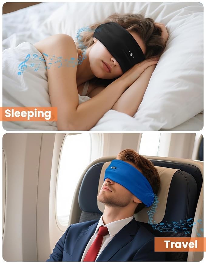 2PCS Sleeping Headphones, Headband Headphones with HD Stereo Speakers, Bluetooth Headband for Sports, Running, Workouts, Yoga, Travel, Gift - Black&Blue