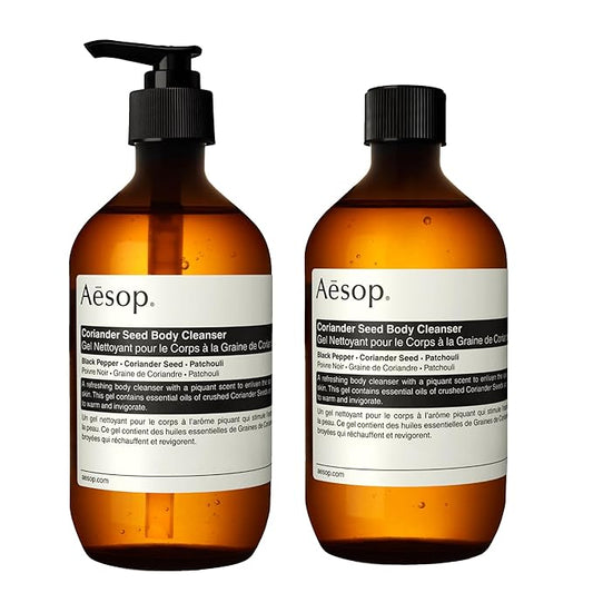 Aesop Coriander Seed Body Cleanser + Refill | Refreshing & Invigorating | Spicy, Woody, Warm | 16.9 oz / 500mL (Pack of 2)
