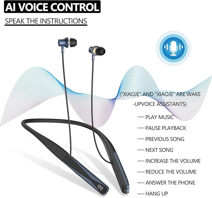 Around The Neck Headphones, V6.0 LED Power Display, 35 Hours Playtime, Neck in-Ear Headphones, Neck Wrap Earbuds with Ai Language Voice Control for Phone Music Sports Gym.(A18)