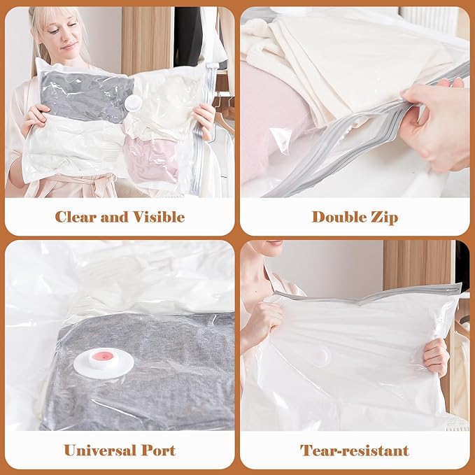 Vacuum Seal Bags for Clothing, 20 Pack Vacuum Storage Bags with Wireless Charging Air Pump(5J+5L+5M+5S), Space Saver Bags for Clothes Blanket Duvets Pillows Comforters Travel
