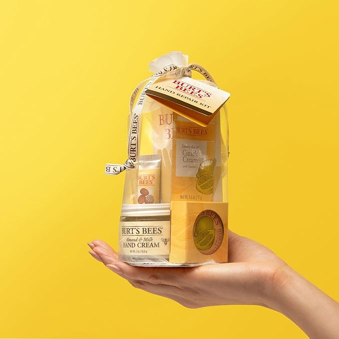 Burt's Bees Gifts Ideas - Hand Repair Set, 3 Hand Creams plus Gloves - Almond Milk, Lemon Butter Cuticle Cream, Shea Butter Repair