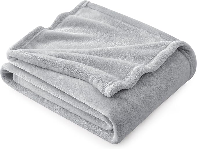 Bedsure GentleSoft Fleece Throw Blanket - Light Grey Lightweight Blankets for Sofa, Couch, Bed, Camping, Travel - Super Soft Cozy Microfiber Throws, 50x60 inches