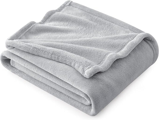 Bedsure GentleSoft Fleece Throw Blanket - Light Grey Lightweight Blankets for Sofa, Couch, Bed, Camping, Travel - Super Soft Cozy Microfiber Throws, 50x60 inches